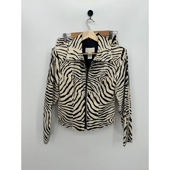 Vintage Cache Velvet Zebra Print Jacket Skirt Set Sz S/M Y2K Biker Grunge Funky - Picture 1 of 9
